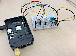 RPi and breadboard with sensors